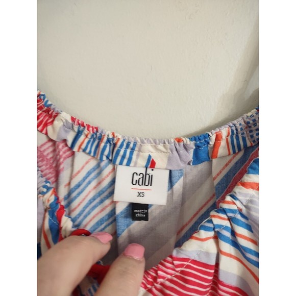 CAbi Women’s Size Small Tassel Camisole Tank Top Tunic Blouse Red Blue Stripes - Picture 3 of 7